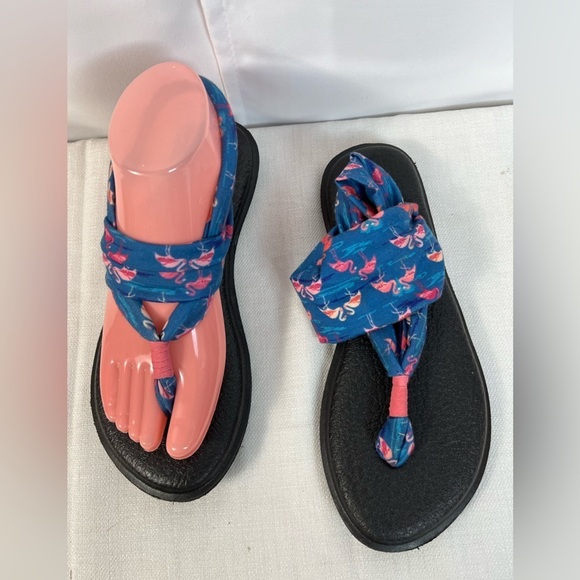 Sanuk Womens Yoga Sandals Flamingo Print Blue Size 7 - Picture 1 of 8
